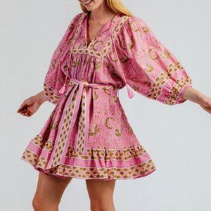 Cleobella Magdalena Mini Dress Wildflower Pink & Green Size M New